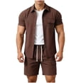 thumbnail image 3 of Dianli Gifts Men's Solid Color Casual Loose Sports Elastic Waist Shorts and Double Pocket Lapel Half Button Top Set, Relaxed Fit Beachwear, Button Front Two Piece Summer Fashion Suit Pink M, 3 of 7