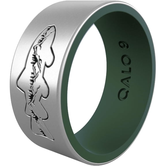 QALO Men's Silver and Pine Green Wild Catch Strata Silicone Ring – Durable Wedding Bands with Flexible Comfortable Fit – Skin-Friendly and Lightweight Design – Size 09