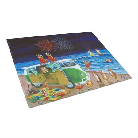 

Caroline s Treasures Corgi Beach Party Volkswagon Bus Fireworks Glass Cutting Board Large
