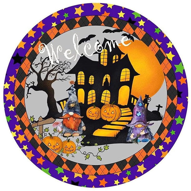 Corona De Halloween Colgador De Puerta Redondo Letrero De Bienvenida Para Decoración De Halloween Yuarrent HA043868-03