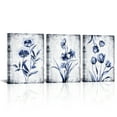 thumbnail image 2 of 3 Pieces Canvas Wall Art Navy Blue and Grey Flower Painting Art Prints Vintage Floral Picture Artwork Modern Bedroom Bathroom Home Wall Decor Framed Ready to Hang Each Panel 12x16 Inches, 2 of 8