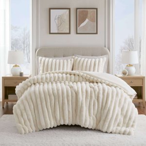 Cotton Bedding Set 3-Piece King Ultrasoft Faux Fur Ribbed Comforter Set Ivory Comforter Set