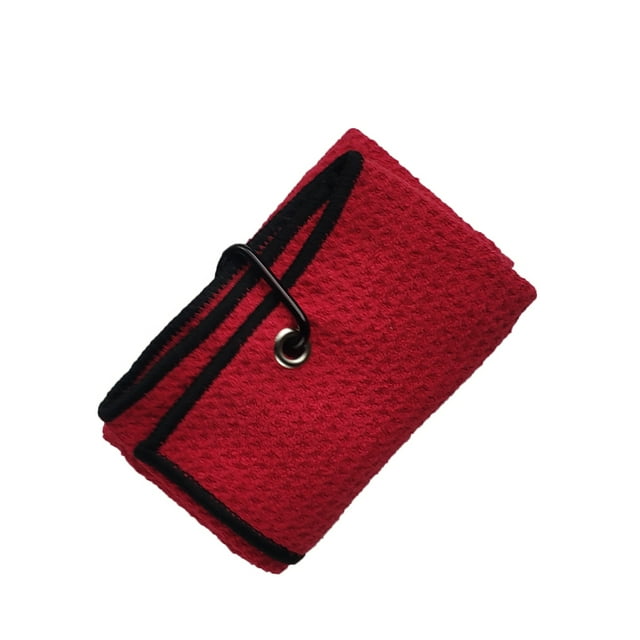 1 Pce Serviette de Golf Tri-fold Tissu Microfibre Premium Motif Gaufré Mousqueton Robuste 4 Options de Couleur Gris Rouge Bleu Noir Rouge