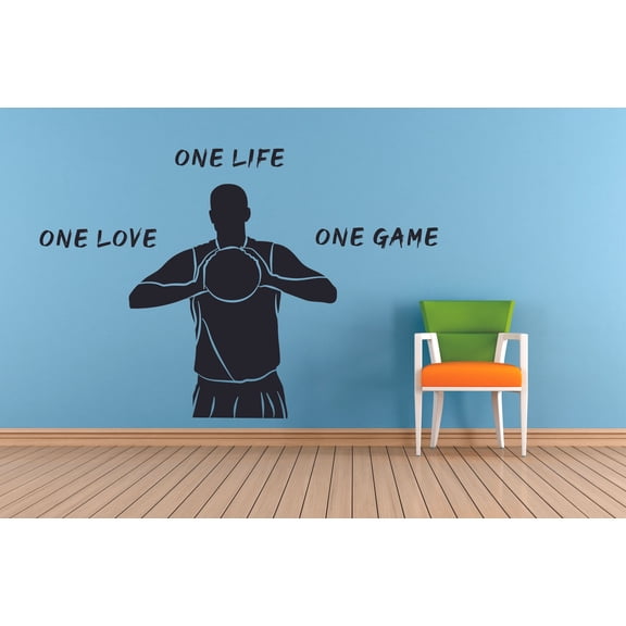 One Love, One Life, One Game - Basketball Quotes Wall Sticker for Sports Player Athlete Ball Bedroom Kids World Cup FIBA NBA Sport Fans Rooms Home Art Murals Decals Wall Art Vinyl Size (18x20 inch)