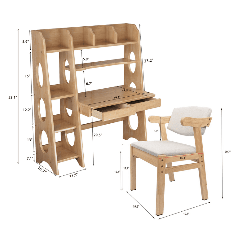 BALANBO Kids Desk and Chair Set Kids Table Wooden Children’s Study Desk  with Bookshelf and Two Drawers and Chairs Desk for 3 Years Old and  Student's