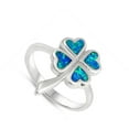 thumbnail image 4 of Blue Simulated Opal St. Patrick Clover Heart Ring .925 Sterling Silver Band CZ Female Size 9, 4 of 4