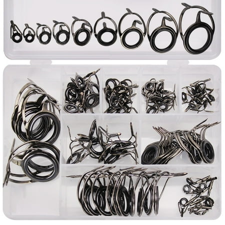 85pcs Spinning Rod Guides Tip Ceramic Guide with Eyelets Fishing Rod Guide Replacement Tip Spare Parts Repair and Tips Repair Eye Loop Kit with Box for Spinning Rods Sea Fishing