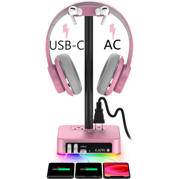 Soporte para auriculares KAFRI RGB con cargador USB y 2 enchufes