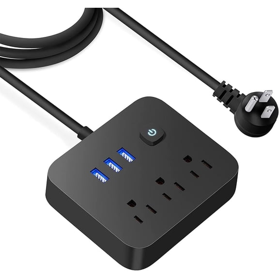 Power Strip Surge Protector USB Ports, 3 Outlets Ports Desktop Charging Station, Flat Plug, Wall Mount,4ft Braided Extension Cord,with Night Light Station for Cruise Ship,Home,Office, Black
