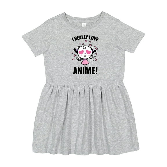 Inktastic I Really Love Anime with Cute Anime Cat and Hearts Girls Toddler Dress