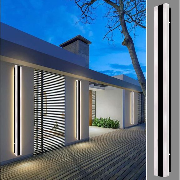 Outdoor Wall Sconce LED Modern Wall Lights Fixture Long Strip Black Sconces Wall Lighting White Acrylic Wall Light IP67 Suitable for Living Room Porch Patio Garage (Cold Light(6000k), 94 INCH)