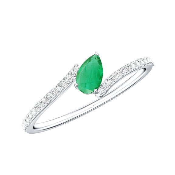 Rosec Jewels Pear Shaped Emerald Promise Ring for Women with Diamond - AAA Grade, 925 Sterling Silver, US 4.00