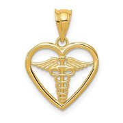 UNKNOWN Finest Gold 14K Yellow Gold Caduceus Heart Medical Pendant