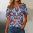 thumbnail image 2 of GEWSEY Womens Summer Tops Dressy Casual Button Notch V Neck T Shirts Short Sleeve Cotton Tee Blouse Tunic Petite Tshirt 2026 (Blue, XL), 2 of 5