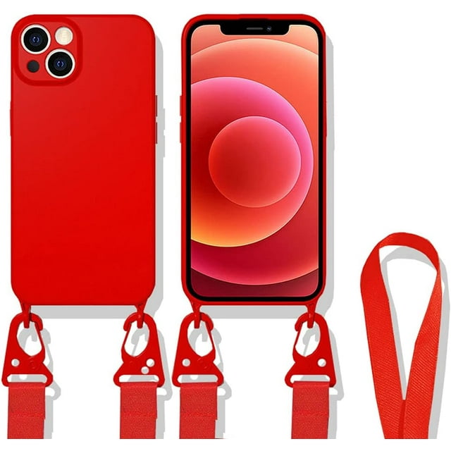 HAHDAXIA Crossbody Lanyard Case Compatible with iPhone\u200212 Pro, Lens Protection Soft Silicone Shockproof Protector Case with Adjustable Shoulder Strap Removable Neck Strap (Red, iPhone 12