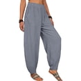 thumbnail image 3 of Women’s Linen Harem Pants Loose Fit Boho Pants with Pockets High Waisted Casual Lounge Trousers for Summer Beach Vacation, 3 of 5