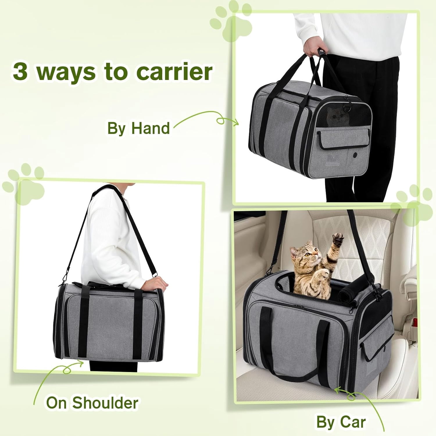 "Expandable Cat Carrier, Soft Side Pet Carrier with Seat Belt, Dog Carriers for Small Dogs, Portable & Foldable Cat Bag Carrier Great for Travel, Outdoor, Hiking, Camping "