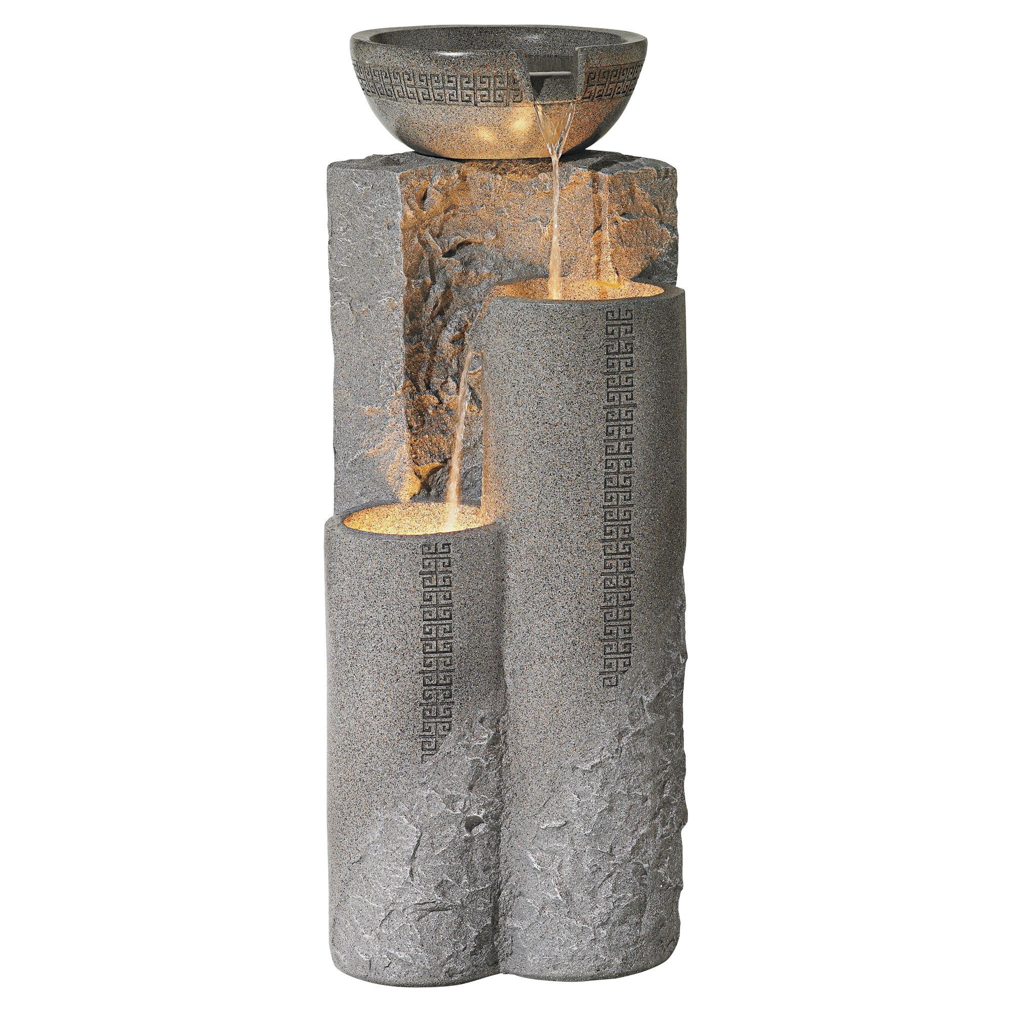 Bowl and Pillar 34 1/2" High Large Modern Zen Outdoor Decor Faux Stone Floor Fountain with Light LED Outside