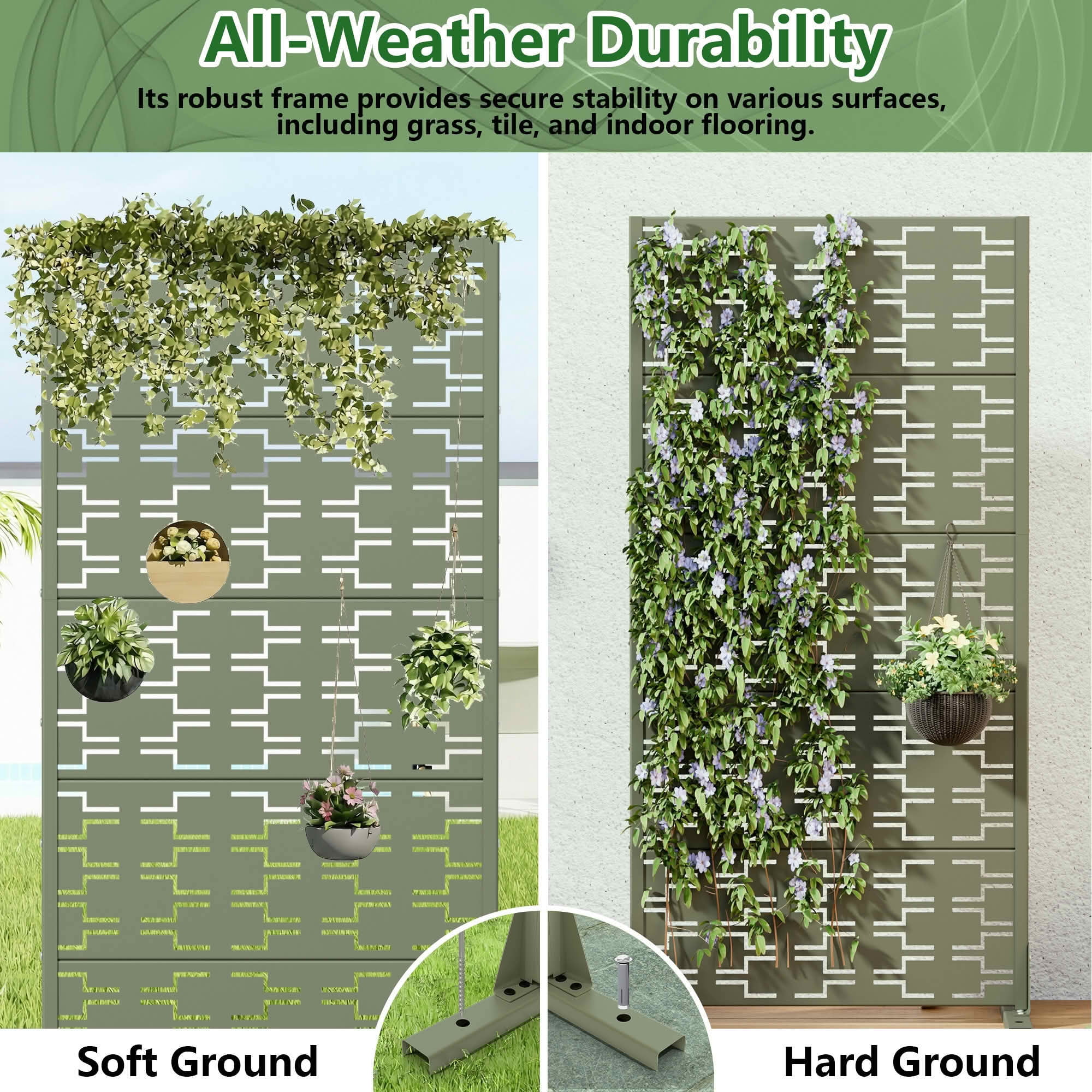 MAYEERTY 59x30x16 Inch Olive Gray Brick Rectangular Galvanized Steel Privacy Screen, 6 Piece Set for Outdoor Street