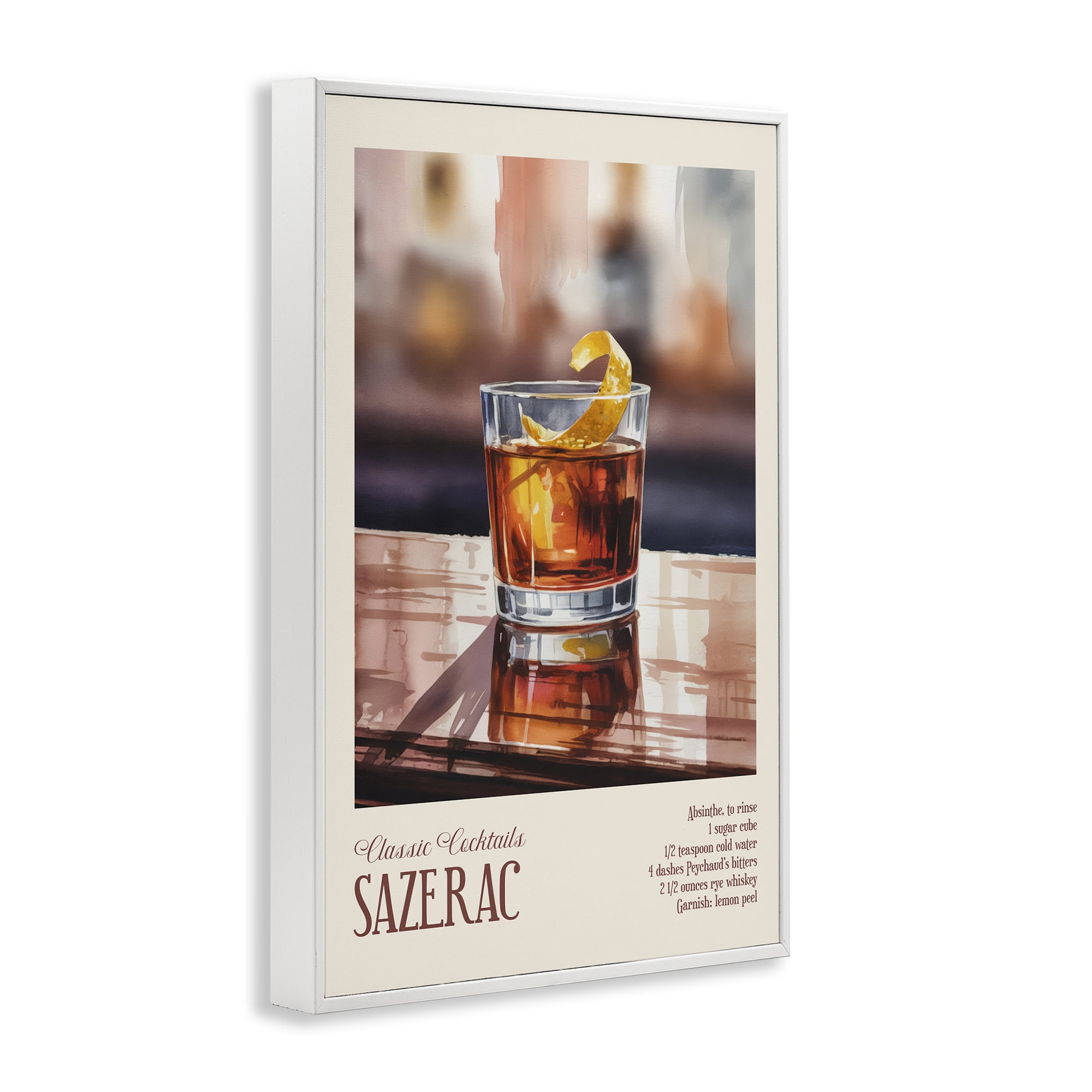 Stupell Industries Sazerac on Reflective Surface White Framed Giclee Art, design by Andreas Magnusson