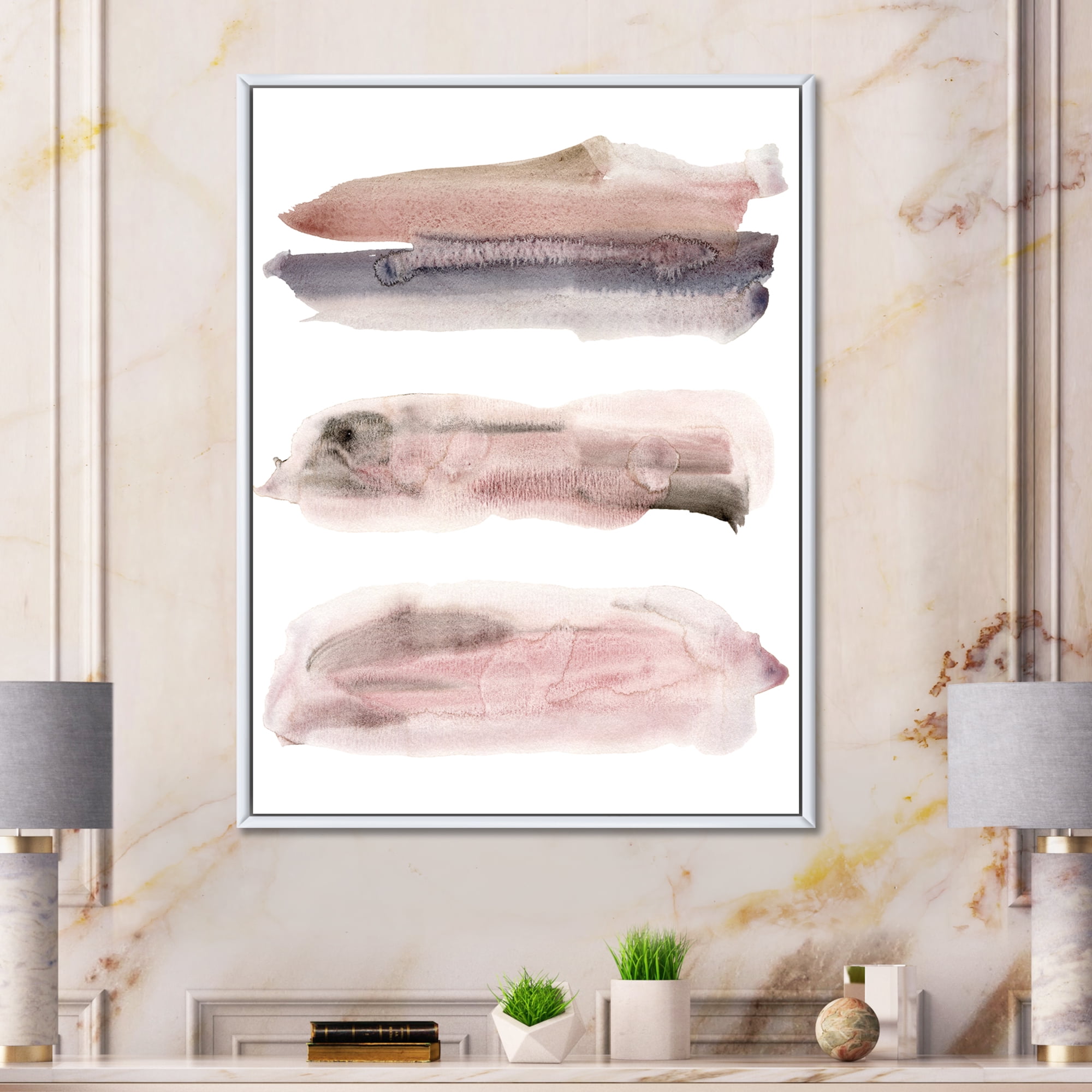 Designart 'Blue and Pink Clouds With Beige Spots II' Modern Framed Canvas Wall Art Print