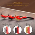thumbnail image 2 of Emlimny Wire Brush Set 3Pcs - Nylon/Brass/Stainless Steel Bristles for Cleaning with Curved Handle Grip for Rust, Paint Removal, Dirt & Paint Scrubbing with Deep Cleaning – 7 Inches (Red), 2 of 8