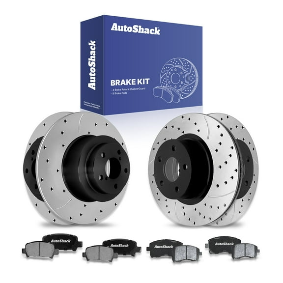 AutoShack Front Vented & Rear Solid Drilled & Slotted E-Coated Brake Rotors   Ceramic Pads 12-PC Brake Kit Replacement for 1998-2002 Subaru Forester 1999-2001 Subaru Impreza ShadowGuard