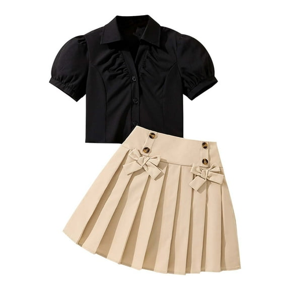 Hiijoy Big Girls Outfits Elegant Short Sleeve Shirt Pleated Skirt Set, Sizes 8-9Y