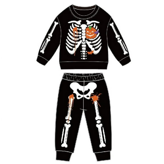 GYRATEDREAM Unisex Boys Girls Halloween Skeleton Costume Hooded Sweatshirt Pants Set Toddler Clothes Halloween Outfit