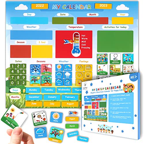 Simply Magic Kids Calendar - My First Daily Magnetic Calendar for Kids - Amazing Preschool Learning Toys for Toddlers - Preschool Classroom Calendar for Fridge or Wall - Weather Chart, Feelings, Days