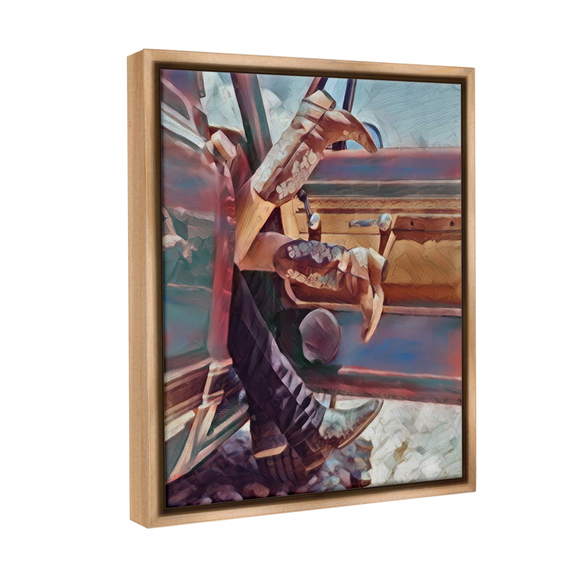Stupell Industries Kissing Couple in Car Transportation Painting Brown Floater Framed Canvas Art Print Wall Art, 17 x 21