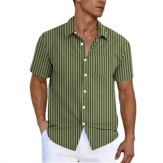 Pisexur Shirts for Man T Chemises Verticales à Manches Courtes Col Rabattu Bouton Cardigan Poche Haut Chemise Vert Armée, Chemises de Golf Hommes & Chemises Hommes