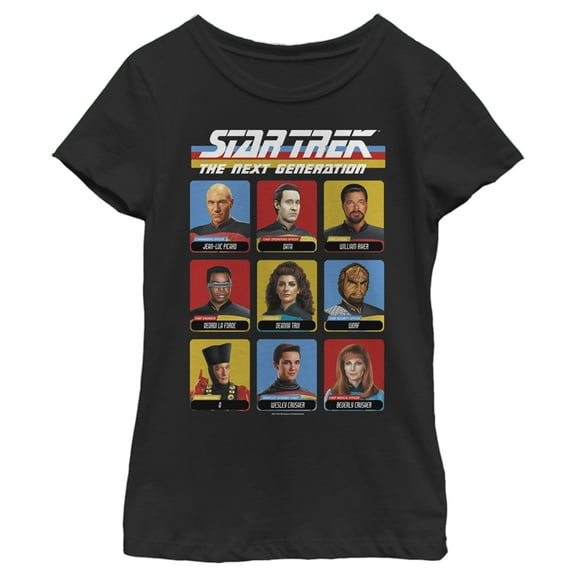 Girl's Star Trek: The Next Generation Starfleet Crew Portraits Playing Cards Frame Graphic Tee Black Small