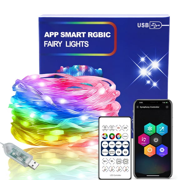 LED Color Changing Strip Lights, 5V USB Powered, Music Sync RGB, Includes Remote Control and Smart App Control, Suitable for Home and Outdoor Flexible Lighting Decor (32.8ft)