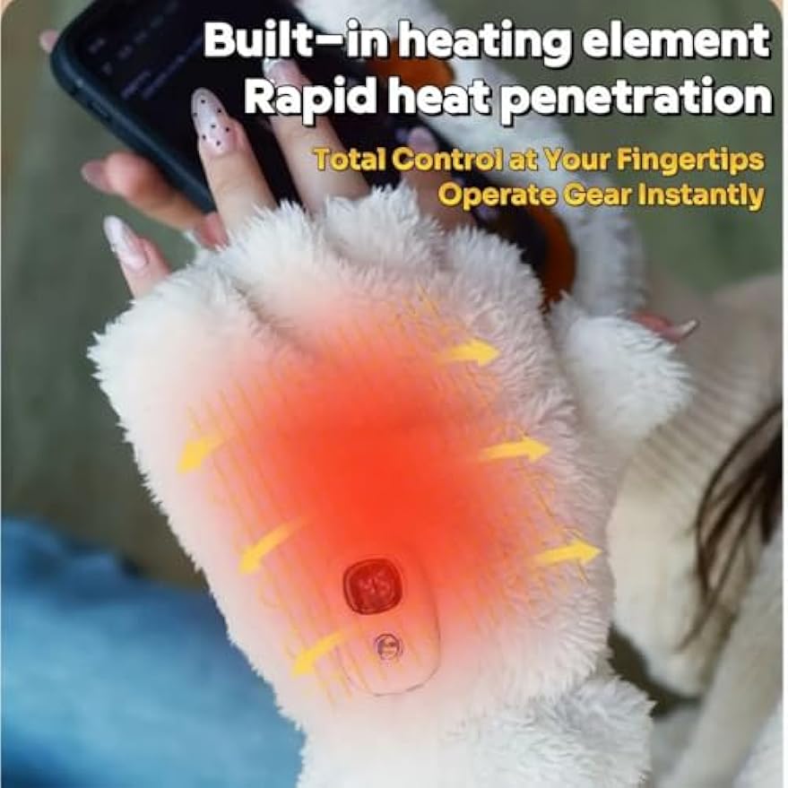 Heated Gloves for Women Rechargeable Cat Paw  – USB Electric Hand Warmers with 3 Heat Levels, Washable Half-Finger Cute Cat Claw Mittens for Office, Study & Gifts