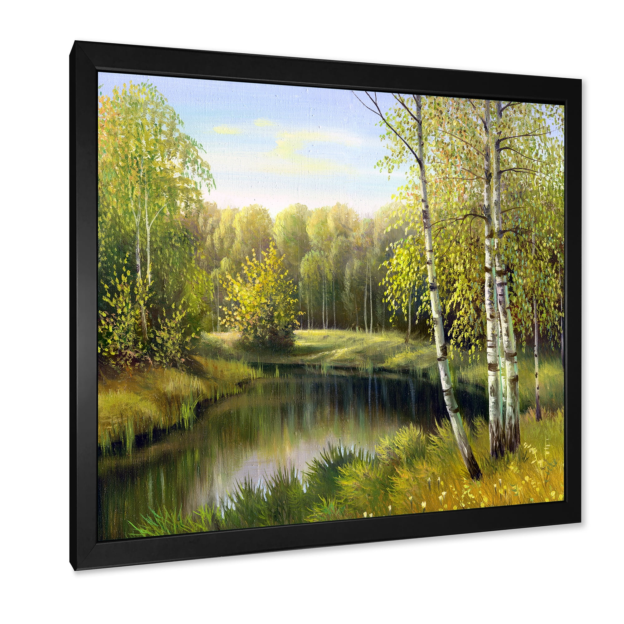 Designart 'The River In Silent Green Nature Through Birches' Traditional Framed Art Print