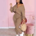 thumbnail image 2 of LYXSSBYX 2 Piece Outfit for Women Women's Fashion V-Neck Long Sleeve Short Casual Pants Set, 2 of 3