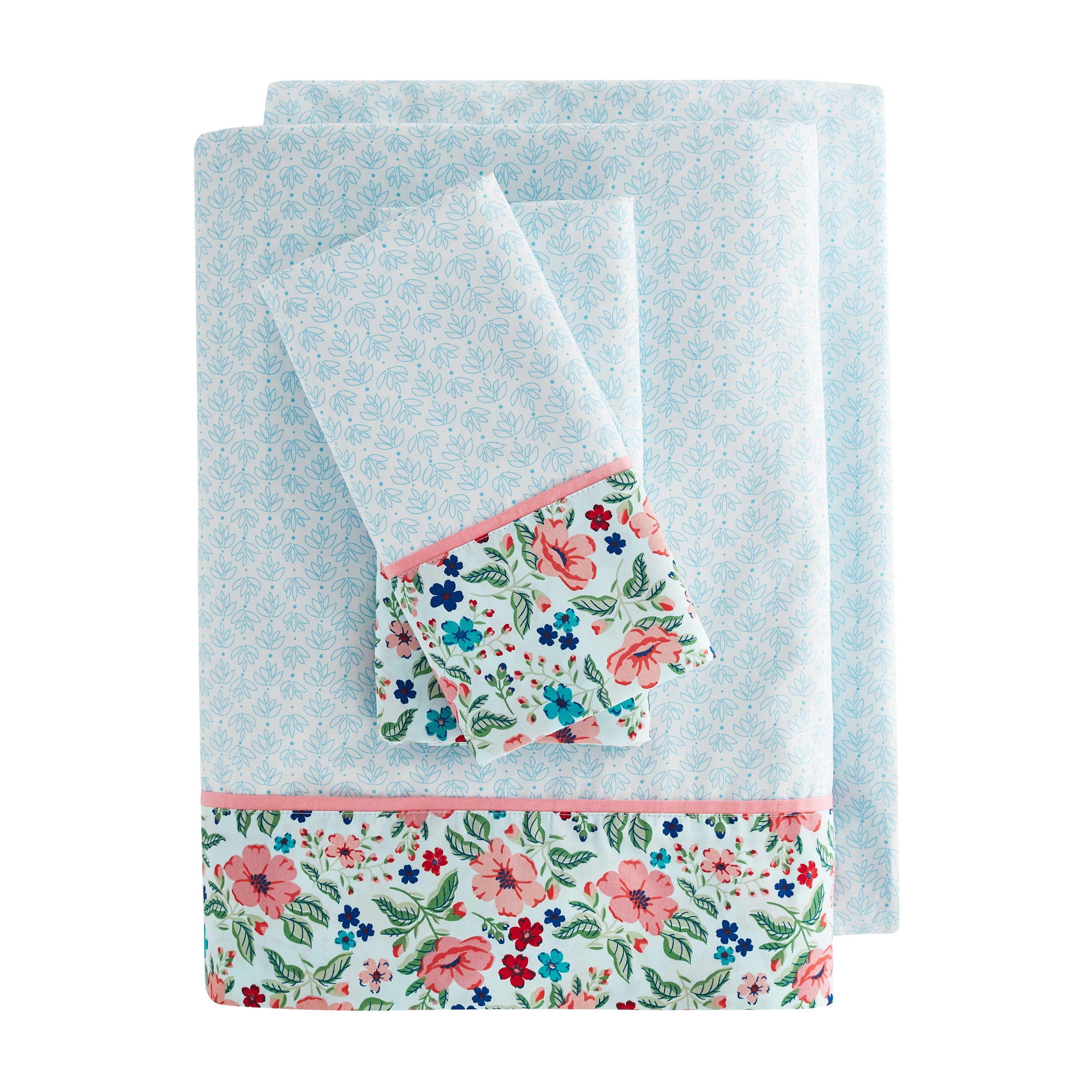 The Pioneer Woman 300 Thread Count Evie Sheet Set, Aqua, Queen, 4-Pieces