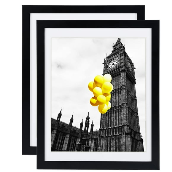 BSRHOME 12x16 Picture Frames Set of 2 with Plexiglass, Display Pictures 11x14 with Mat or 12x16 Without Mat for Tabletop Display and Wall Mountingï¼Black