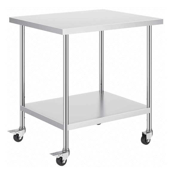 Stainless Steel Work Table 30x36x38 Inch - 4 Wheels - Commercial Kitchen Prep Table - Adjustable Height - Heavy Duty - Restaurant - Silver