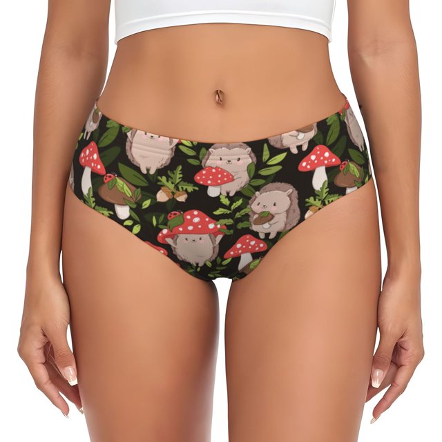 Balery Edgehog and Mushrooms Ropa Interior de Algodón para Mujer con Dibujo – Braguitas Cómodas y Elásticas, Estilo Clásico-Medium