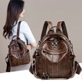 thumbnail image 4 of Mochila de moda para mujer, fácil de llevar, estilo retro, de piel encerada al óleo, mochila multiusos, bolso de viaje informal, 4 of 6