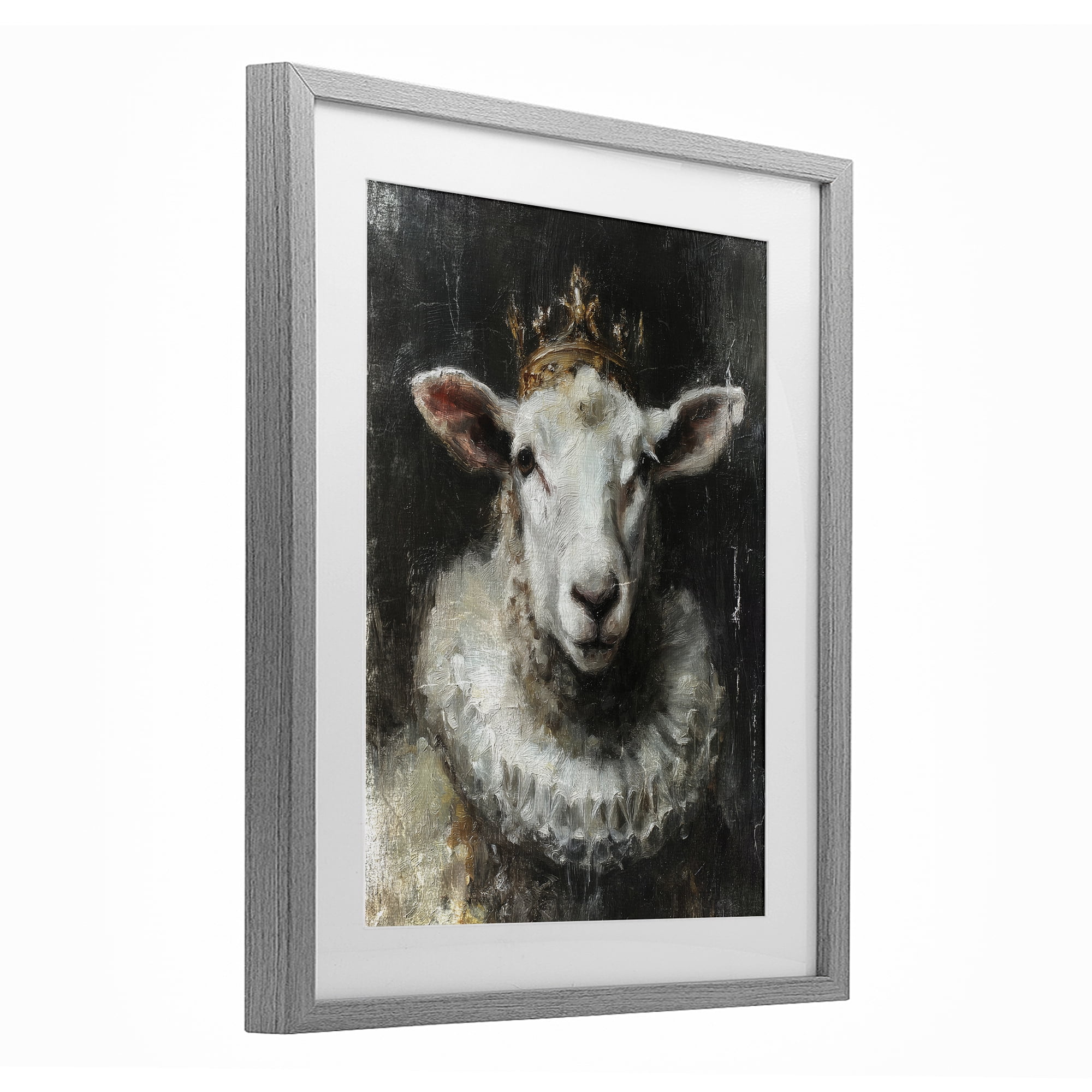 Stupell Industries Crowned Sheep Portrait Gray Framed Print Under Glass, design by Svetlana Aleynikova