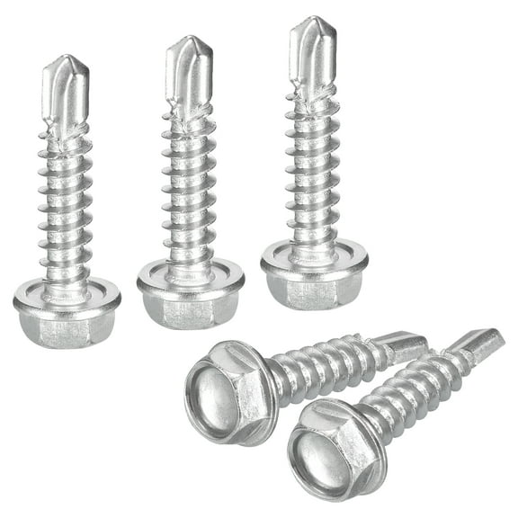 Uxcell 25 Pack #8 x 3/4" Self Drilling Screws, 410 Stainless Steel Self Tapping Screws for Metal, Hex Washer Head Sheet Metal