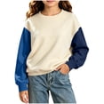 thumbnail image 2 of FAIOROI Girls Color Block Crew Neck Sweatshirt Long Sleeve Casual Pullover for Kids 3-4T, 2 of 6