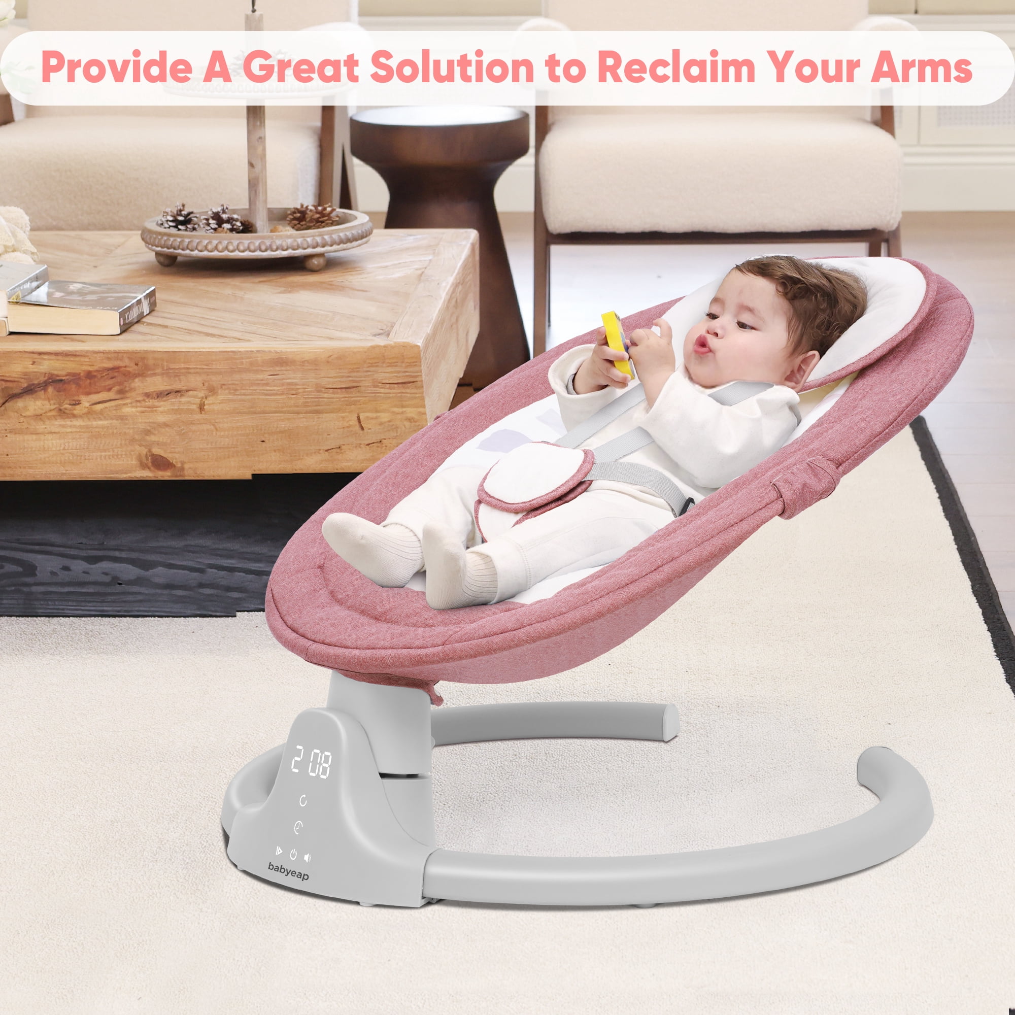 Babyeap Baby Swing for Infants - APP Remote Bluetooth Control, 5 Speed Settings, 10 Lullabies, Pink