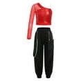 thumbnail image 1 of Moggemol Ensemble de Vêtements de Danse de Rue Hip Hop pour Filles 2 Pcs Haut à Manches Longues et Pantalon Cargo Performance de Scène Rouge 8, 1 of 7