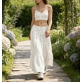 thumbnail image 5 of Women's Boho Flowy White Maxi Skirt Ruffle Elastic Waist Long Skirts, Casual High Waist Tiered Skirt for Women, 5 of 7