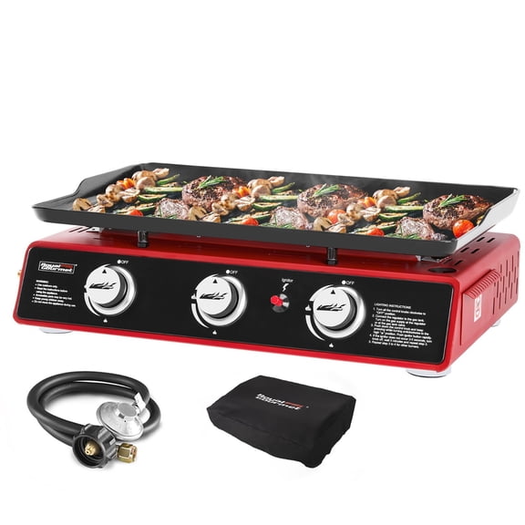 3-Burner Portable Griddle BBQ Outdoor Tabletop Propane Gas Grill