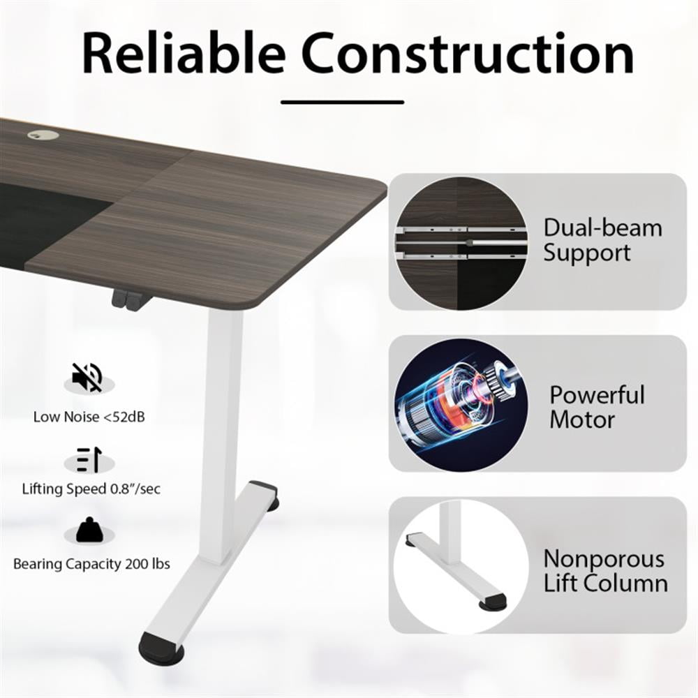 Demi Bonn 55" Electric Height Adjustable Computer Desk with Hook, Small Home Office Desk Study Writing Table, Gray